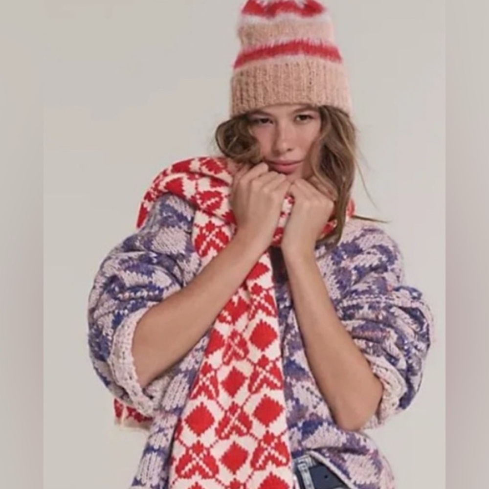 Free People Matchback Scarf and The Groove Stripe Beanie Bundle